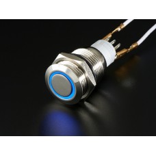 Rugged Metal Pushbutton with Blue LED Ring - 16mm Blue Momentary