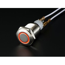 Rugged Metal Pushbutton with Red LED Ring - 16mm Red Momentary