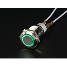 Rugged Metal Pushbutton with Green LED Ring - 16mm Green Momentary