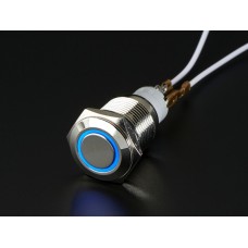 Rugged Metal On/Off Switch with Blue LED Ring - 16mm Blue On/Off