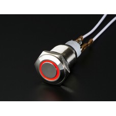 Rugged Metal On/Off Switch with Red LED Ring - 16mm Red On/Off