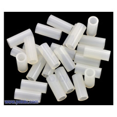 Nylon Spacer: 12mm Length, 5mm OD, 3.3mm ID (25-Pack)